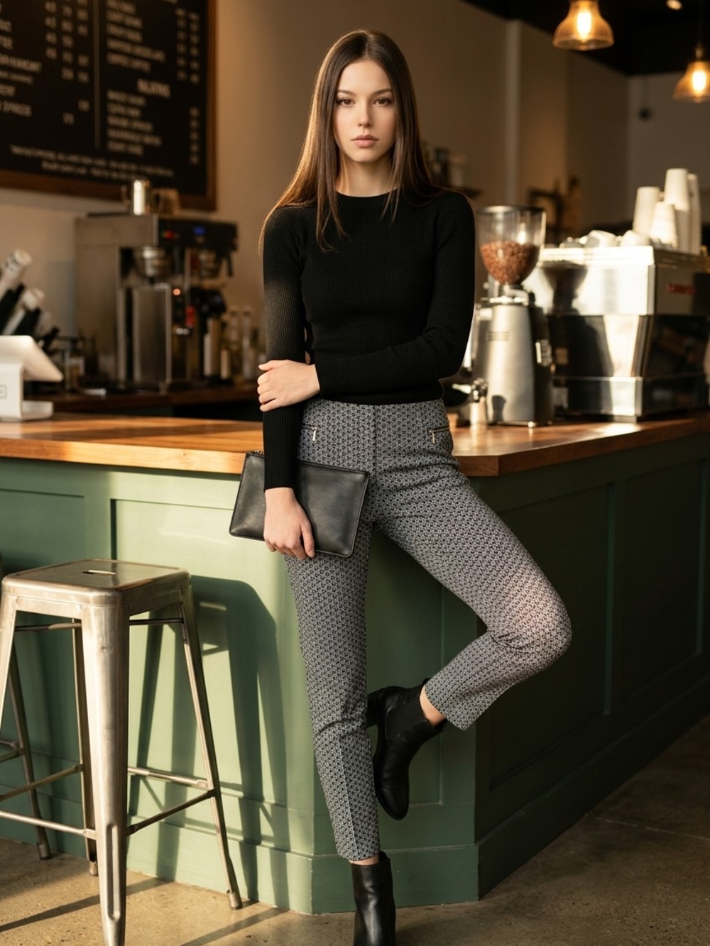 Soho Black & Gray Printed Ankle Pants